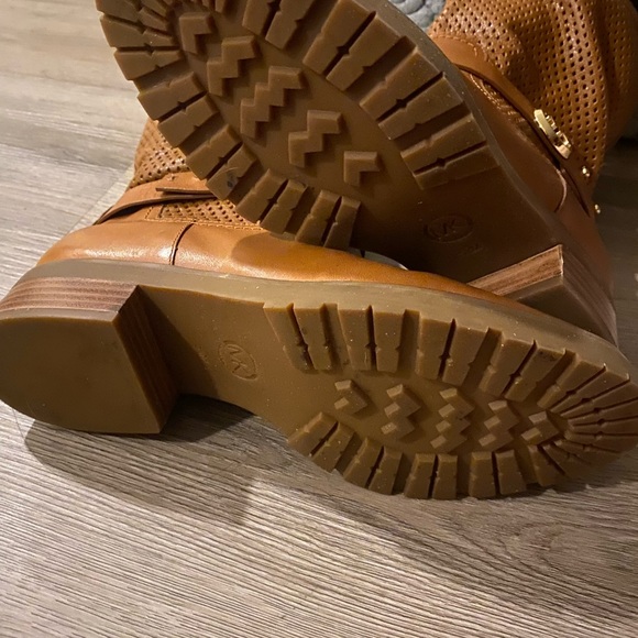 Michael Kors Brown Leather Boots with Plaid Lining - Picture 3 of 4